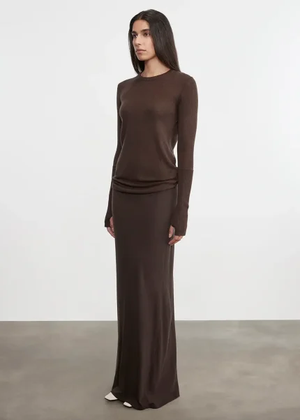 Enza Costa Cashmere Bias Skirt Dark Brown (2)