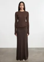 Enza Costa Cashmere Bias Skirt Dark Brown (3)