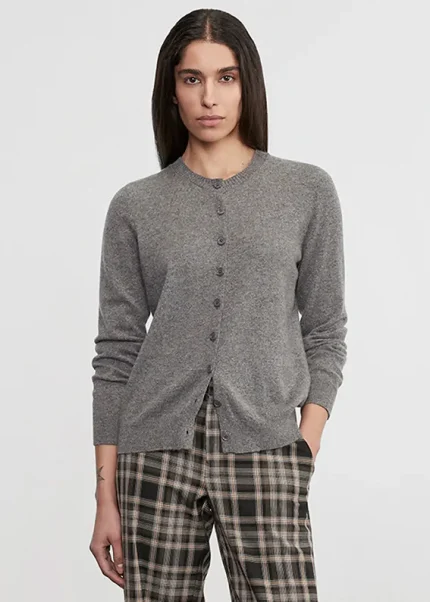 Enza Costa Cashmere Crew Cardigan Sweater Thunder (4)
