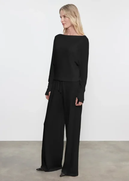 Enza Costa Cashmere Drawcord Pant Black (2)