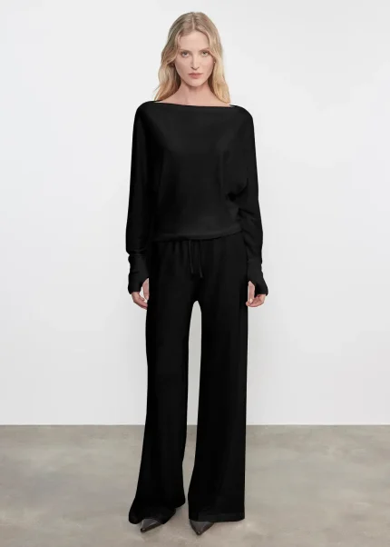Enza Costa Cashmere Drawcord Pant Black (3)