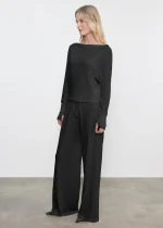 Enza Costa Cashmere Drawcord Pant Charcoal (2)
