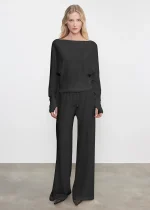 Enza Costa Cashmere Drawcord Pant Charcoal (3)