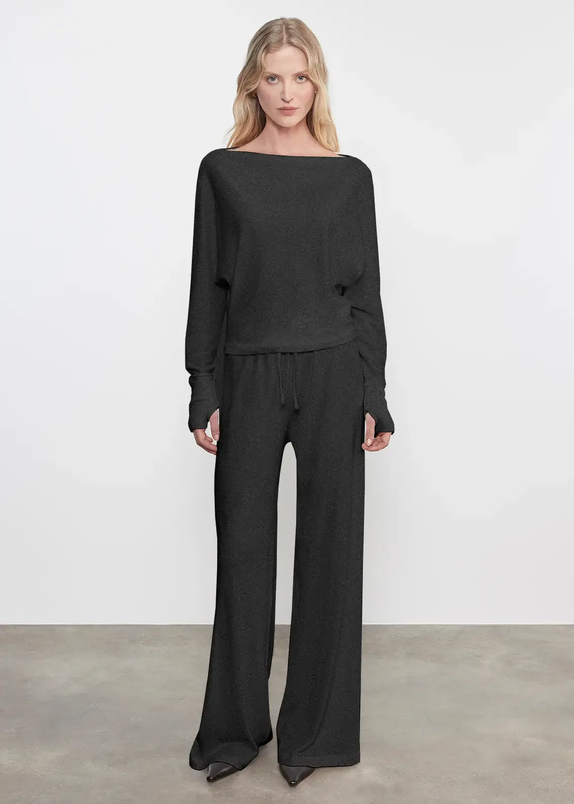 Enza Costa Cashmere Drawcord Pant Charcoal (3) Enza Costa Cashmere Drawcord Pant Charcoal (3)