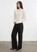 Enza Costa Cashmere Easy LS Crew Sweater Chalk (2)