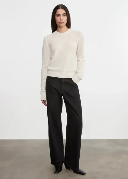 Enza Costa Cashmere Easy LS Crew Sweater Chalk (3)