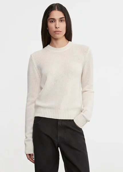 Enza Costa Cashmere Easy LS Crew Sweater Chalk (4)