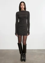 Enza Costa Cashmere Twist Dress Charcoal (4)