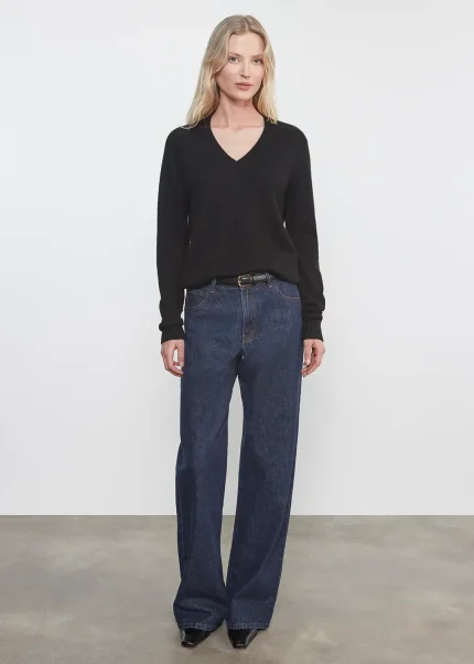Enza Costa Cashmere V Neck Sweater Black (3)