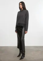 Enza Costa Leather Hi Waist Curve Skirt Black (2)