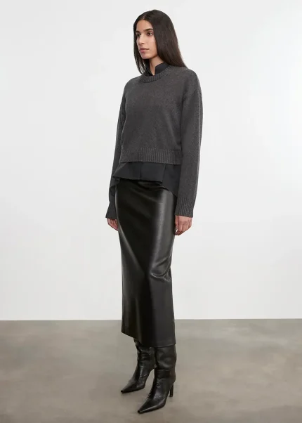 Enza Costa Leather Hi Waist Curve Skirt Black (2)