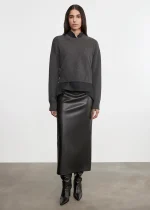 Enza Costa Leather Hi Waist Curve Skirt Black (3)