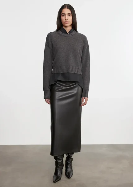 Enza Costa Leather Hi Waist Curve Skirt Black (3)