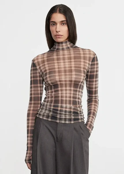 Enza Costa Plaid Mesh LS Turtleneck (4)