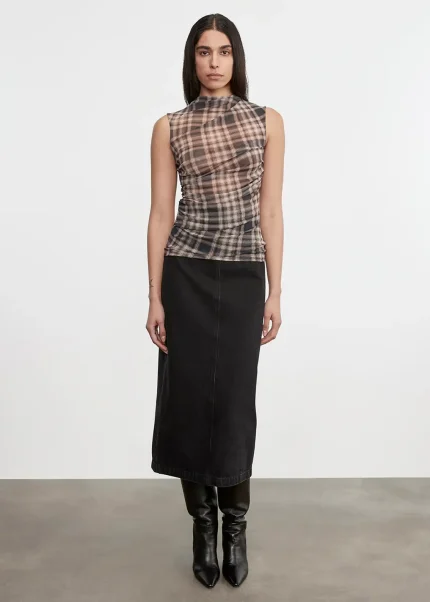 Enza Costa Plaid Mesh Sleeveless Twist Top (3)