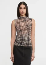 Enza Costa Plaid Mesh Sleeveless Twist Top (4)