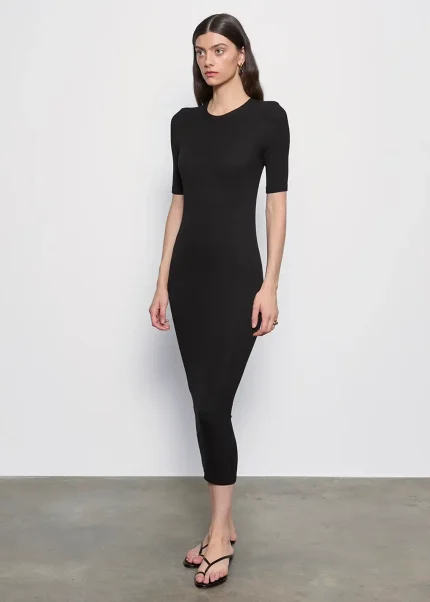 Enza Costa Silk Rib Half Sleeve Midi Dress (1)