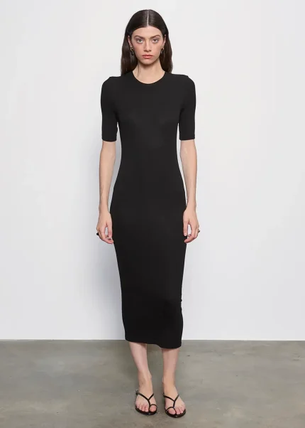 Enza Costa Silk Rib Half Sleeve Midi Dress (2)