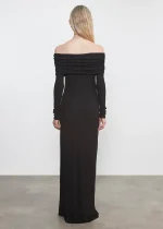Enza Costa Silk Rib Off Shoulder Fluid Dress Black (1)