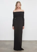 Enza Costa Silk Rib Off Shoulder Fluid Dress Black (3)