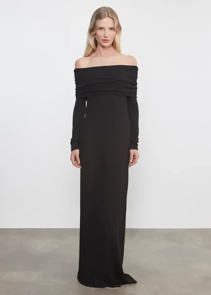 Enza Costa Silk Rib Off Shoulder Fluid Dress Black (3)