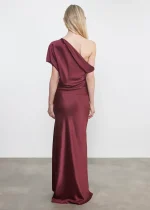 Enza Costa Silk Satin Asymmetrical Drape Top Carmine (1)