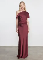 Enza Costa Silk Satin Asymmetrical Drape Top Carmine (3)