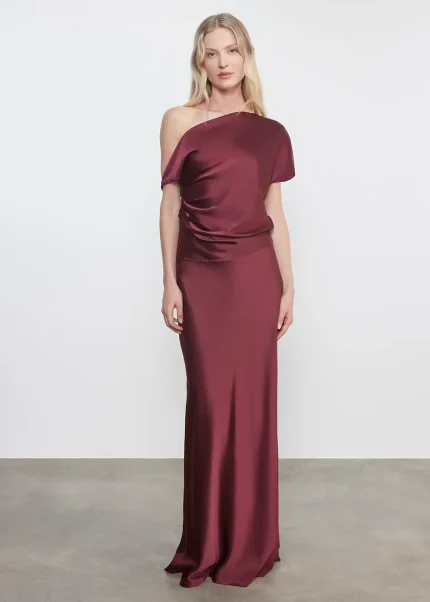 Enza Costa Silk Satin Asymmetrical Drape Top Carmine (3)