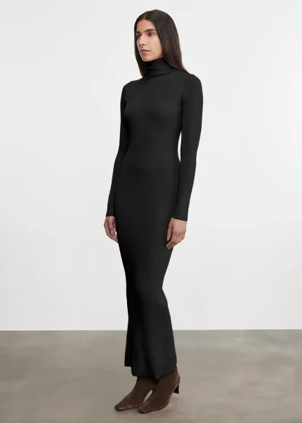 Enza Costa Silk Sweater Rib Ankle Turtleneck Dress (2)