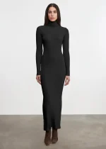 Enza Costa Silk Sweater Rib Ankle Turtleneck Dress (3)