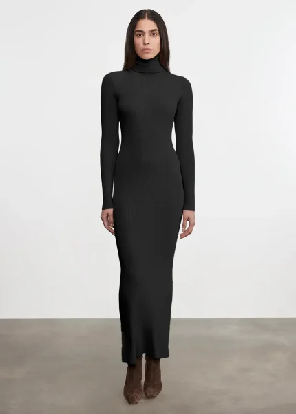 Enza Costa Silk Sweater Rib Ankle Turtleneck Dress (3)