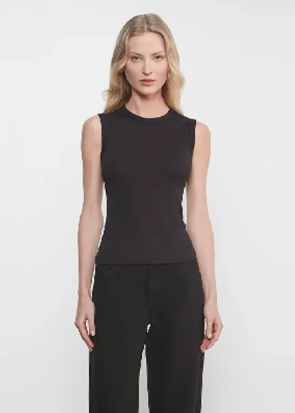 Enza Costa Supima Cotton New Classic Sleeveless Tee Black (4)