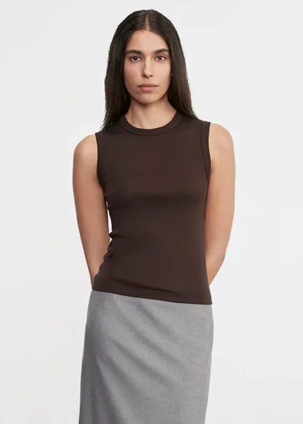 Enza Costa Supima Cotton New Classic Sleeveless Tee Coffee Bean (4)