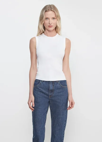 Enza Costa Supima Cotton New Classic Sleeveless Tee White (4)